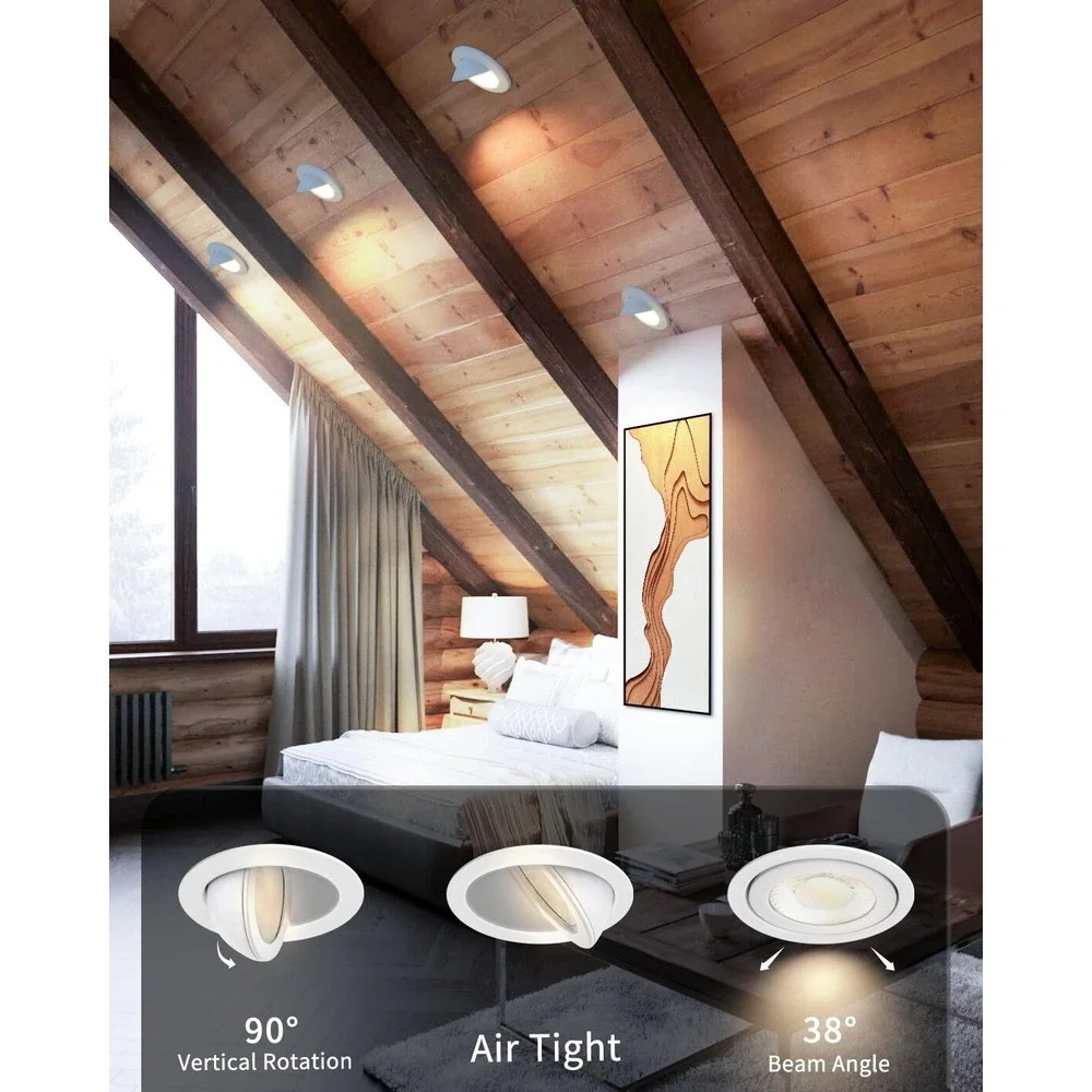 Adetu 3 Inch Gimbal LED Recessed Light 7W 798LM 5CCT Dimmable 4 Pack White